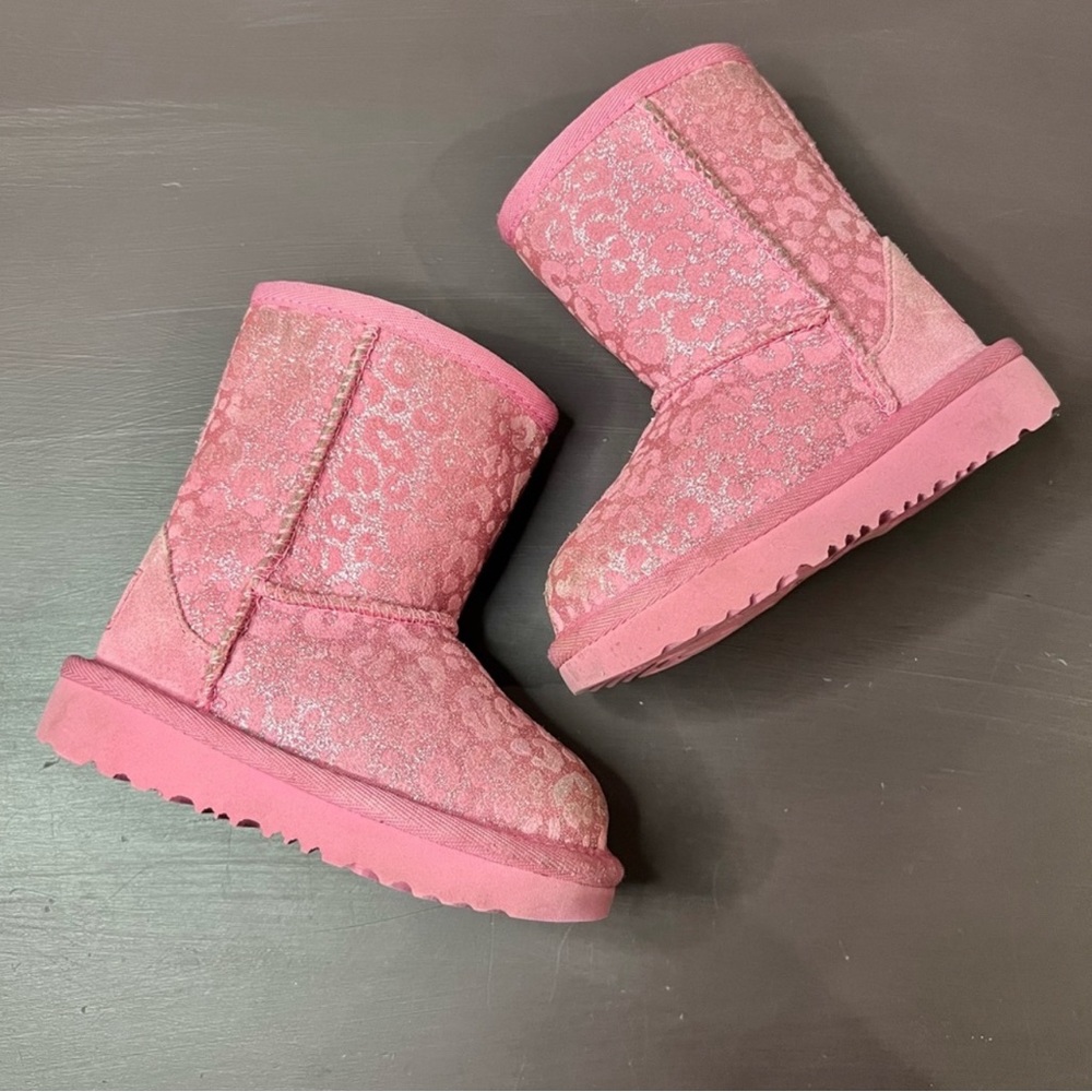 UGG Pink Leopard Print Fuzzy Toddler Boots Size 6